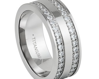 9mm Eternity Titanium Wedding Ring, Titanium Eternity Cz Ring, Promise Rings, Wedding Ring, Eternity Wedding Ring Comfort Fit Ring