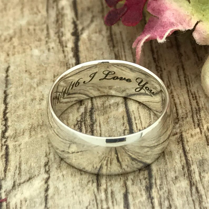 8mm Personalized Engrave Sterling Silver Wedding Ring, Promise Ring, 925 Sterling Silver Wedding Ring, Men's Wedding Band, Polish Finish image 3