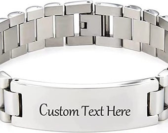 Men's Bracelet, Personalized Engraved Designer ID Bracelet, Custom 8.5 Inch Solid Stainless Steel ID Bracelet, Gift for Dad IHWSSB223