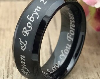 8mm Titanium Ring, Personalized Engrave Black Plated Titanium Ring Black Wedding Band Titanium Ring, Titanium Wedding Ring