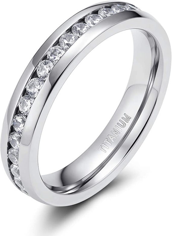 6mm Titanium Rose Gold Plated Eternity CZ Paved with Notches Wedding Band Ring 6mm Titanium Rose Gold Plated Eternity CZ Paved with Notches Wedding Band Ring