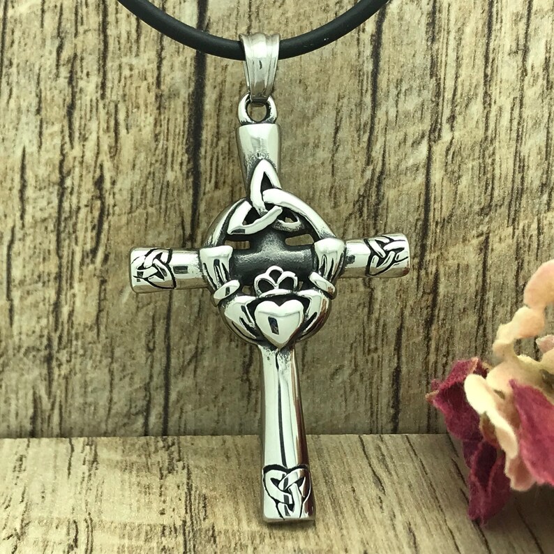Celtic Claddagh Necklace For Men Gift for Dad Celtic Cross Necklace Claddagh Necklace Cross Necklace Celtic Claddagh Cross Jewelry
