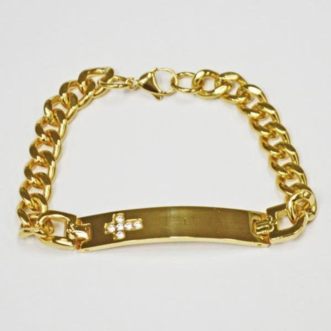 Cross Stainless Steel ID Bracelet Gold Plated ID Bracelet Etsy