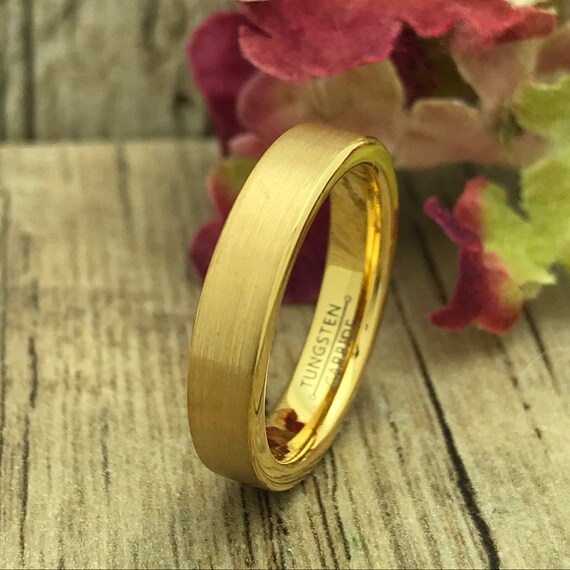 Queenwish Women's 4mm Gold Plated Tungsten Wedding Ring - Multi-Faceted Prism Cut Band - View #4