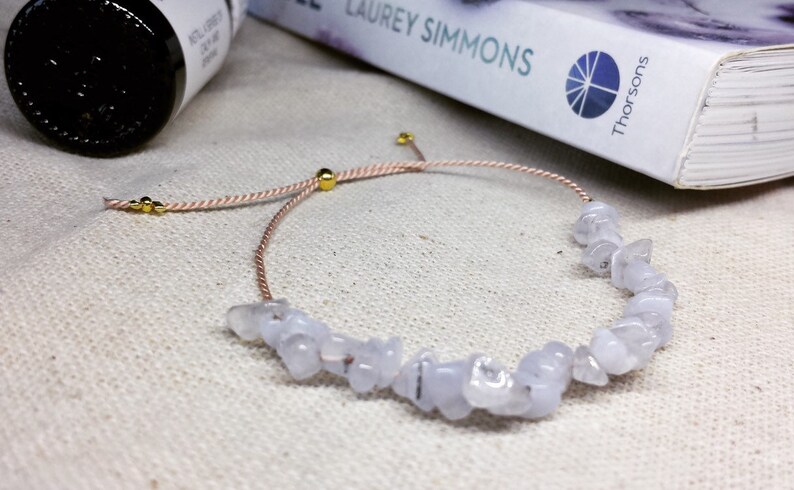 Summers Day Lace Agate Bracelet Blue Lace Agate Beaded Bracelet Gemstone Bracelet Healing Bracelet Silk Rope Bracelet