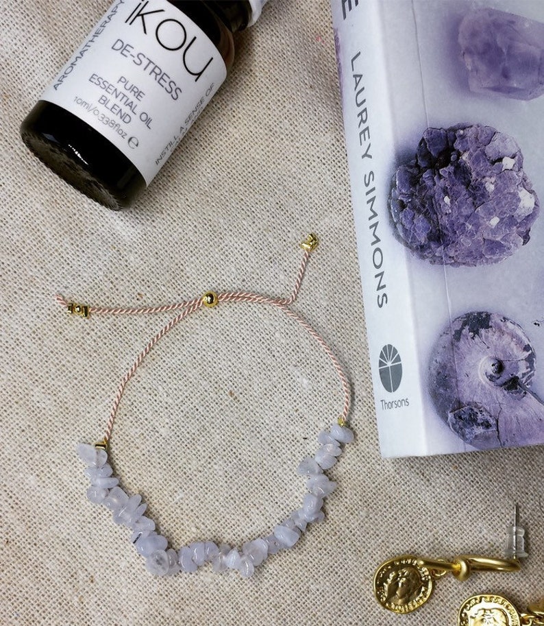 Summers Day Lace Agate Bracelet Blue Lace Agate Beaded Bracelet Gemstone Bracelet Healing Bracelet Silk Rope Bracelet