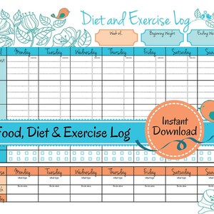 Weight Loss Journal | Food Diet Exercise Log, diet log, food tracker, weight loss diary, calorie counter, exercise tracker