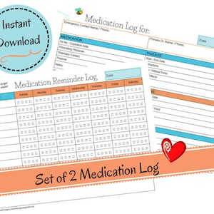Set of 2 Medication Logs - Weekly Medication Reminder Log - Medication Journal - Medicine Tracker - Meds Dosage Planner - Instant Download