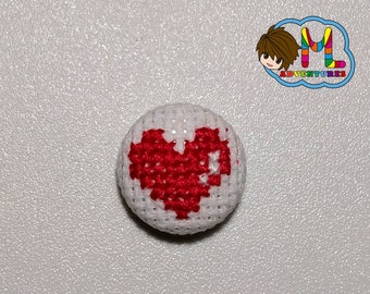 heart button, lined button, cross stitch button, embroidered button
