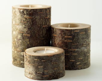 Wood Candle Holders - Set of 3, Home Decor, Wedding Decor, Rustic, Woodland, Reclaimed Wood, Natural Wood Candle Holders