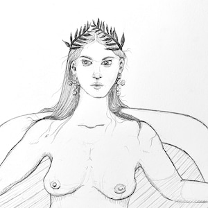 Lady in the tub - original pencil drawing