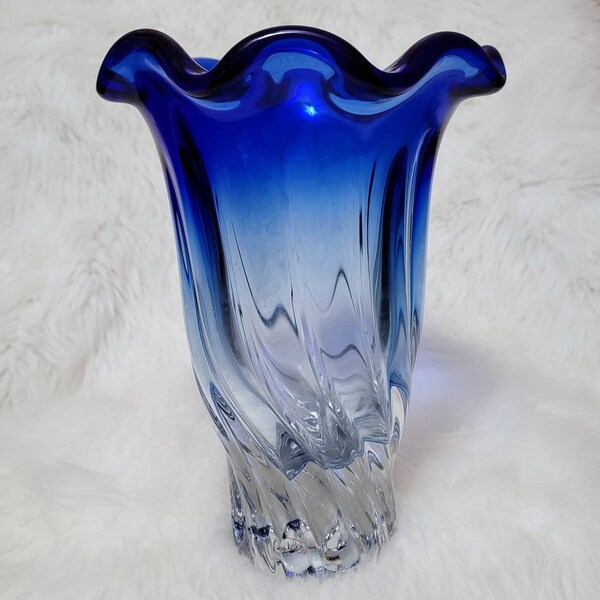 Cobalt Blue Crystal Vase Etsy