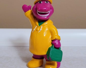 1993 Vintage BARNEY Dinosaur Yellow Raincoat 2.5" pvc Mini Figure Cake Topper Toy