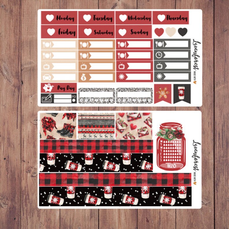 Buffalo plaid weekly sticker kitSticker kit for Erin Condren PlannerHappy Planner StickersPlanner stickerschristmasSK033