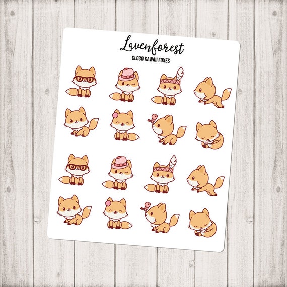 kawaii fox stickers cute fox icon stickers fox planner | Etsy