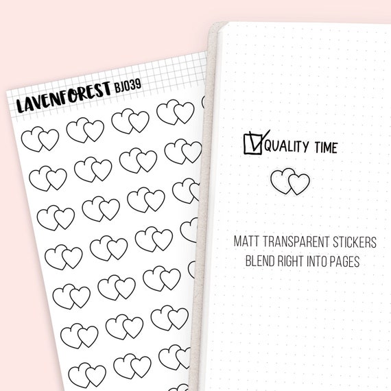 Heart Bullet Journal Stickers Transparent Love Stickers Family Time Date Hand Drawn Icon Planner Stickers Bj039