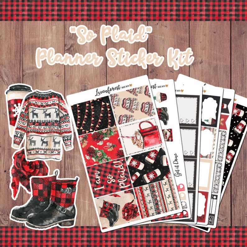 Buffalo plaid weekly sticker kitSticker kit for Erin Condren PlannerHappy Planner StickersPlanner stickerschristmasSK033