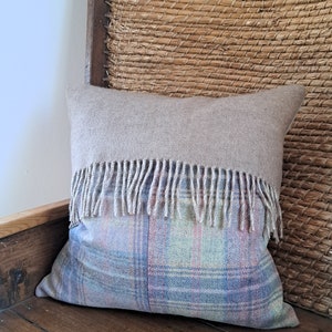 Fringed tartan 16&quot; x 16&quot; cushion cover