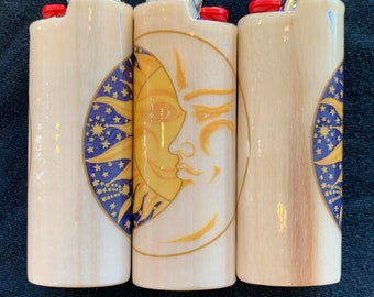 Etui na zapalniczkę z drewna Sun and Moon // Etui na zapalniczkę z drewna