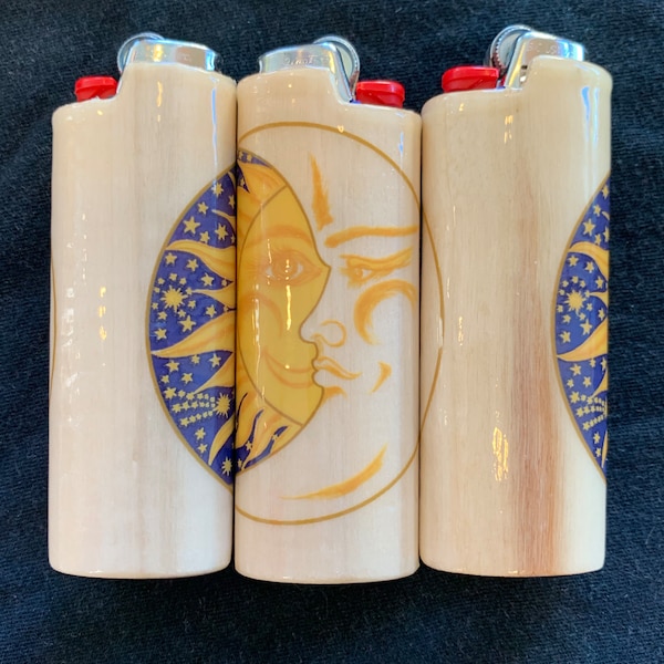 Sun and Moon Wood Lighter Case // Wood Lighter Case