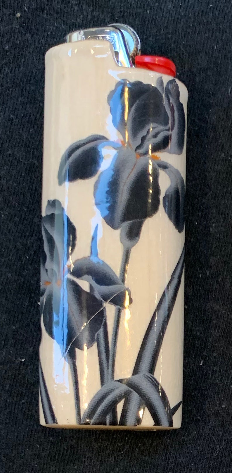 Black Iris Floral Wood Lighter Case // Wood Lighter Case image 1
