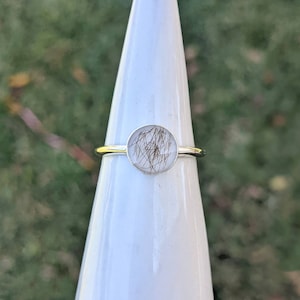 Memorial ring made with hair or fur. Circle shaped stone keepsake ring. Pet loss gift. Custom colors. Sterling silver. Pet fur keepsake.