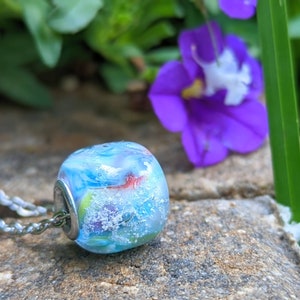 Pet Cremation Glass Bead Necklace, Ashes Glass Jewelry, Cremation Jewelry, Ashes Necklace, Cremation Necklace, Rainbow, Sky Blue