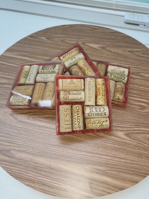 Resin and Wine Cork Coasters set 0f 4 Etsy