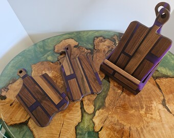 Maple and Epoxy (food safe) Mini Charcuterie Board Set of 4 w/holder