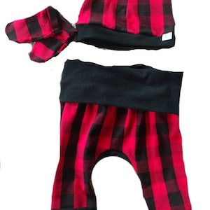 Maxaloones, NewBorn Set, Red Buffalo Plaid, Baby Hospital Outfit, Buffalo Check