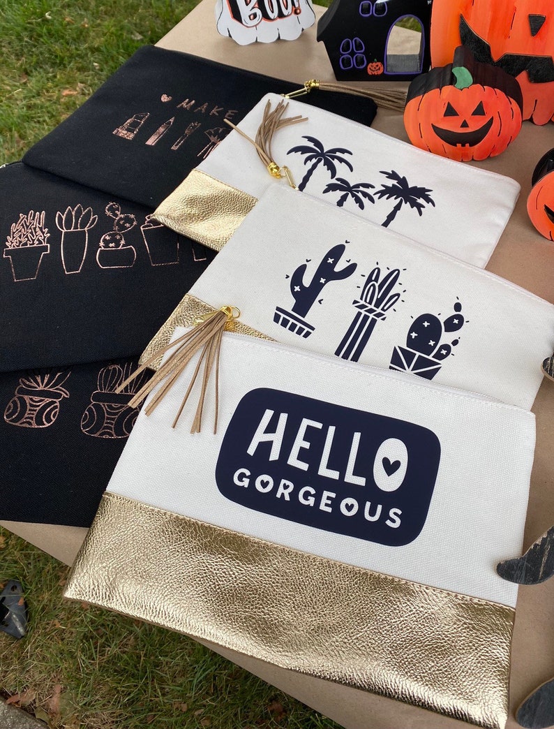 Gold /& Navy Palm Tree Pouch