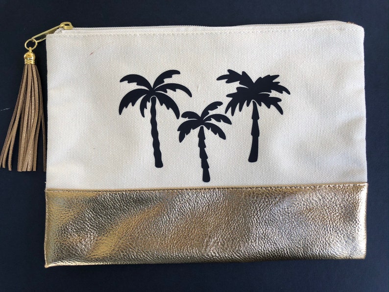 Gold /& Navy Palm Tree Pouch