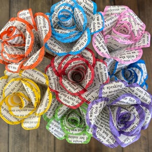 Upcycled Book Page Painted Flowers - Six Flowers on Wooden Stems