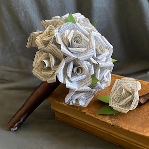 Book Page Wedding/Elopement Flower Bouquet & Boutonniere