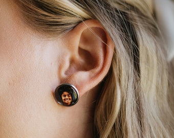 Unique Photo Stud Earrings, Customized Picture Earrings, Personalized Jewelry Gift For Her