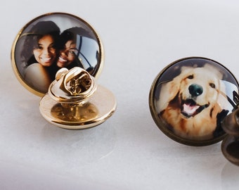 Custom Picture Lapel Pin, Groom or Father of the Bride Gift Photo Pin Tie Tack