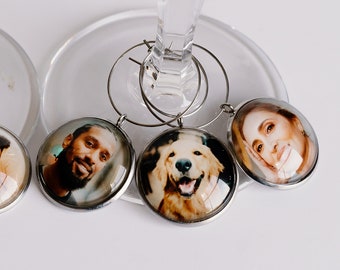 Personalized Gift Wine Charm Set, Custom Wine Charms, Photo Gifts For Him or Her, Wine Lover Gift Personalized Wine Charms