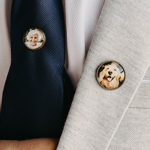 Foto reversspeld - bruiloft stropdas tack, herdenkingssieraden, cadeau voor bruidegom van bruid, gepersonaliseerde foto reversspeld, herdenkings broche speld