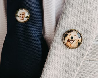 Photo Lapel Pin - Wedding Tie Tack, Memorial Jewelry, Gift For Groom From Bride, Personalized Photo Lapel Pin, Memorial Brooch Pin