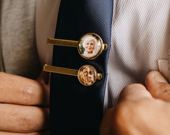 Custom Gold Photo Tie Clip, Personalized Memorial Gift, Custom Picture Tie Tack, Gift For Groom From Bride, Personalize Wedding Gift For Him