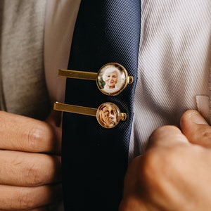 Custom Gold Photo Tie Clip, Personalized Memorial Gift, Custom Picture Tie Tack, Gift For Groom From Bride, Personalize Wedding Gift For Him