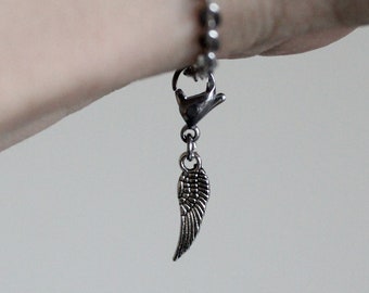 Angel Wing Charm For Bracelet, Antique Silver Angel Wing Charm for Charm Bracelet