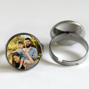 Memory Gift Personalized Photo Ring, Adjustable Stainless Steel Custom Picture Ring
