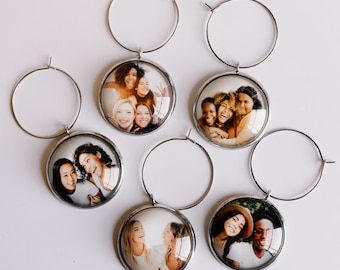 Personalized Gift Wine Glass Charms, Custom Bareware Set Wine Glass Charms, Photo Gifts Wine Charm Set, Wine Lover Gift