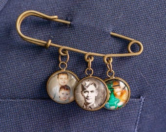 Photo Lapel Pin for Dad, Father of the Bride or Groom Gift, Personalized Wedding Keepsake, Memorial Picture Brooch