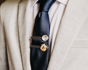 Custom Photo Tie Clip, Personalized Memorial Gift, Custom Picture Tie Tack, Gift For Groom From Bride, Personalized Wedding Gift For Him