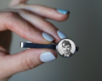 Custom Photo Tie Clip, Personalized Wedding Gift For Him, Memorial Keepsake
