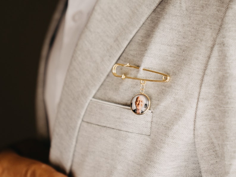 Gift For Groom From Bride on Wedding Day, Custom Photo Boutonniere Lapel Pin, Father of the Groom or Bride Gift image 5