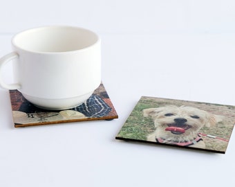 Engagement Gift Custom Coasters, Newly Engaged Photo Gifts, Personalized Picture Wood Coaster Set