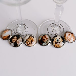 Photo Wine Charms, Personalized Wine Glass Charms, Wine Gift, 30th Birthday, Custom Barware, Housewarming, Hostess Gift, Photo, Gift Set